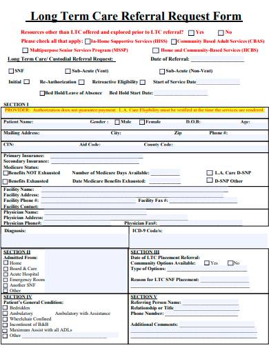 long term care referral request form template