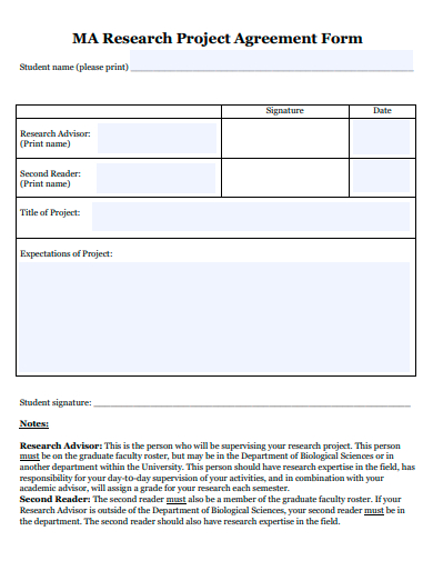 ma research project agreement form template