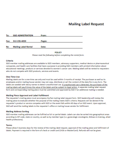 mailing label request policy