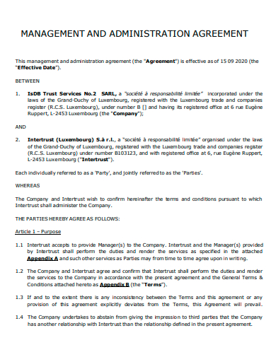 management and administration agreement template