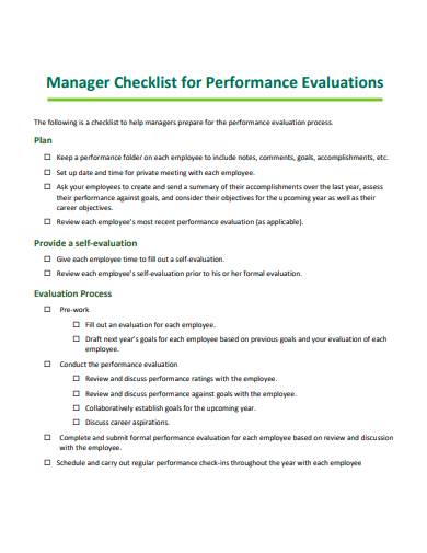 manager checklist for performance evaluations template