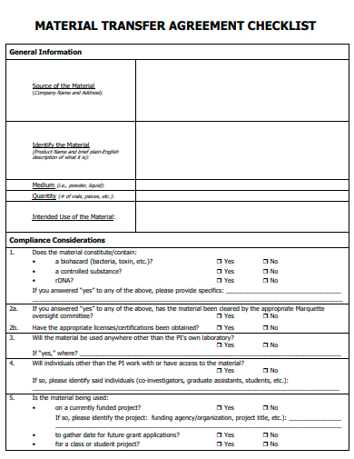 material transfer agreement checklist template