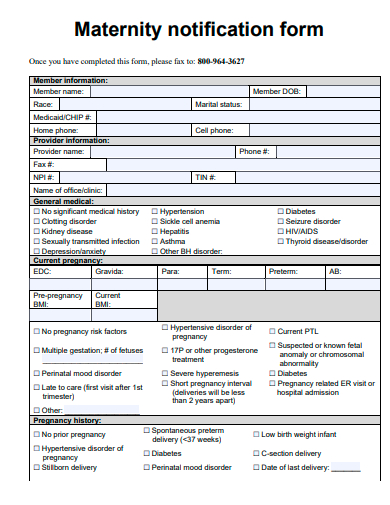 maternity notification form template