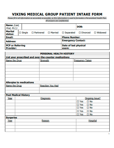 medical group patient intake form template