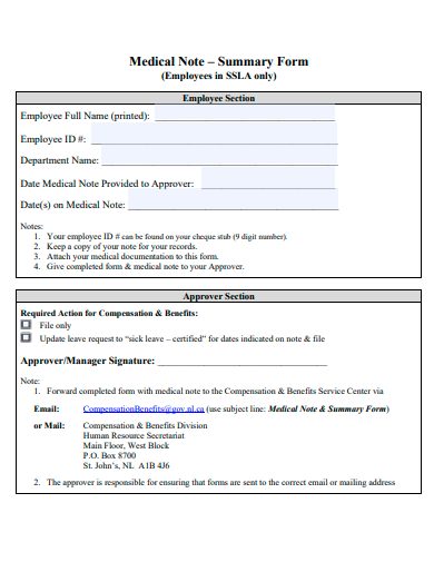 medical note summary form template