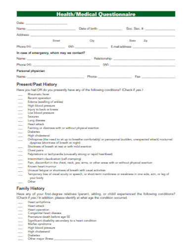 medical questionnaire form