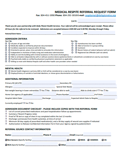 medical respite referral request form template