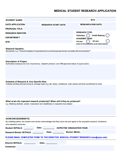medical student research application template