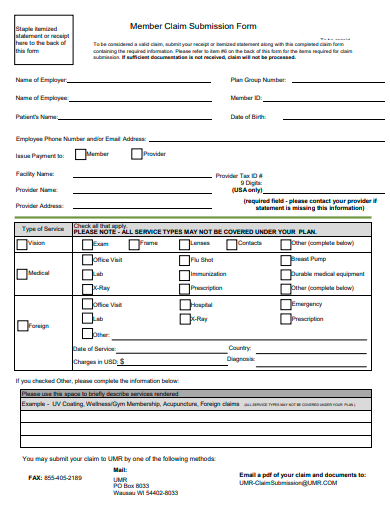 member claim submission form template