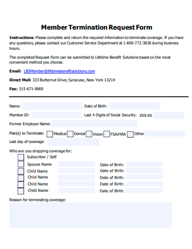member termination request form template