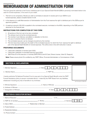 memorandum of administration form template