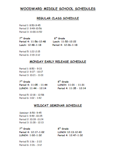 middle school schedule sample