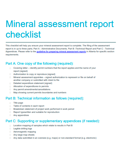 mineral assessment report checklist template