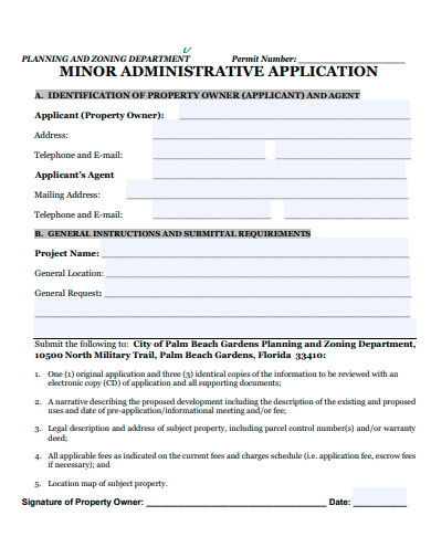 minor administrative application template