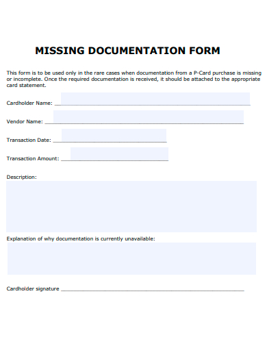 missing documentation form template