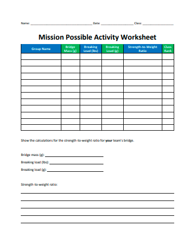 mission possible activity worksheet template