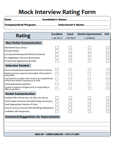 mock interview rating form template