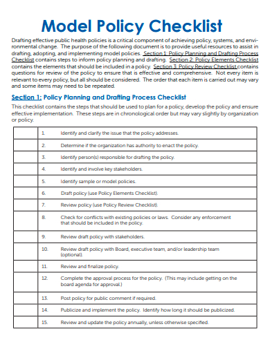 model policy checklist template