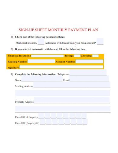 monthly payment plan form