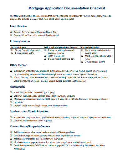 mortgage application documentation checklist template