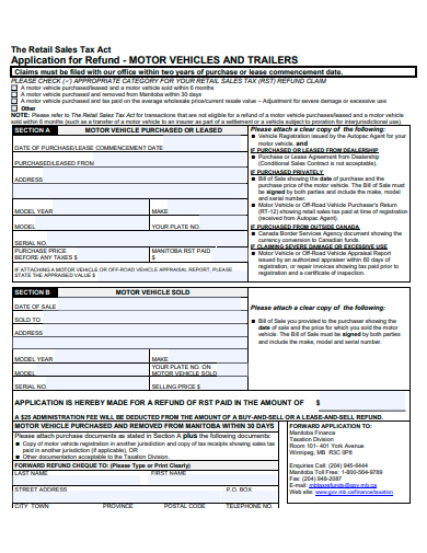 motor vehicles refund application template