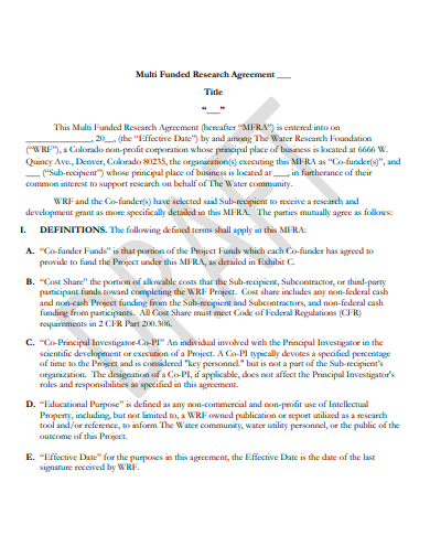 multi funded research agreement template
