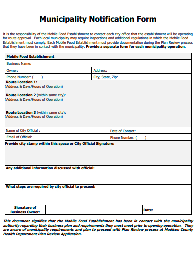 municipality notification form template