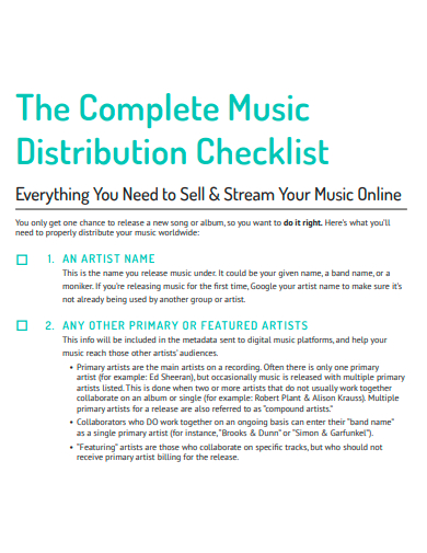 music distribution checklist template