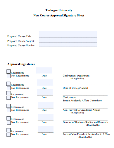 new course approval signature sheet template
