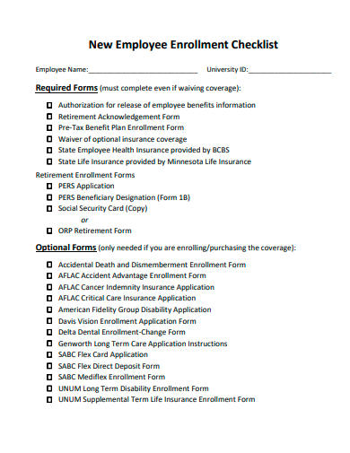 new employee enrollment checklist template