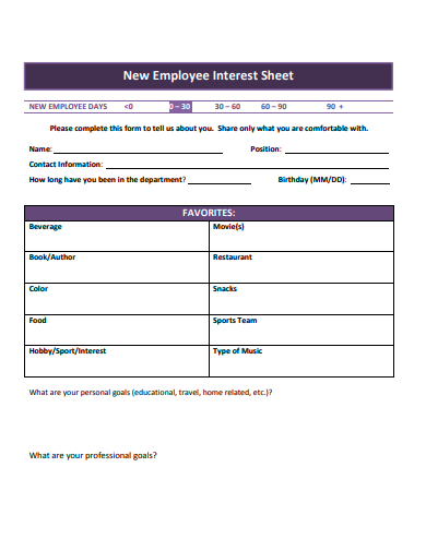 new employee interest sheet template