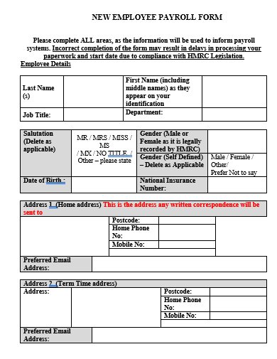 new employee payroll form template