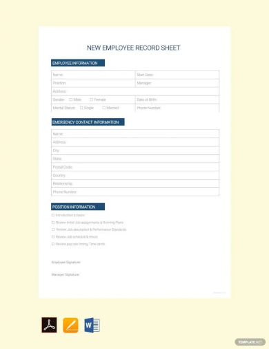 new employee record sheet template