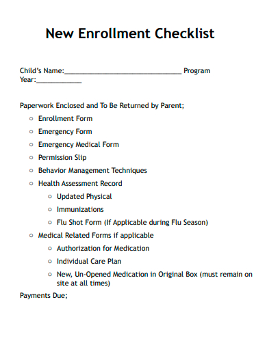 new enrollment checklist template