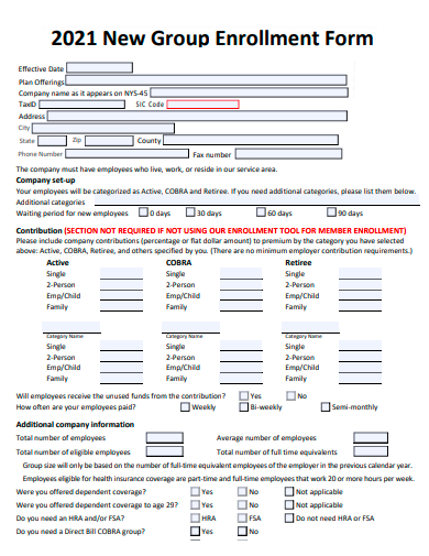 new group enrollment form template