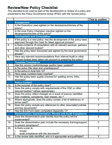 new policy checklist template