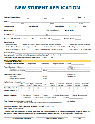 new student application template