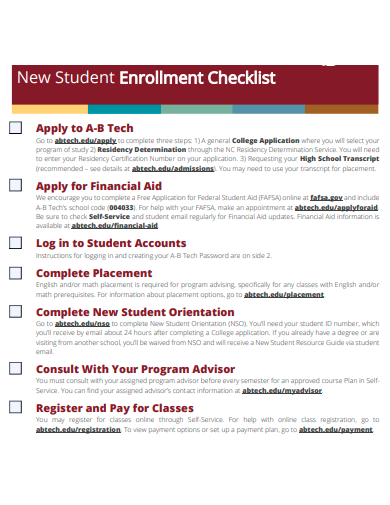 new student enrollment checklist template