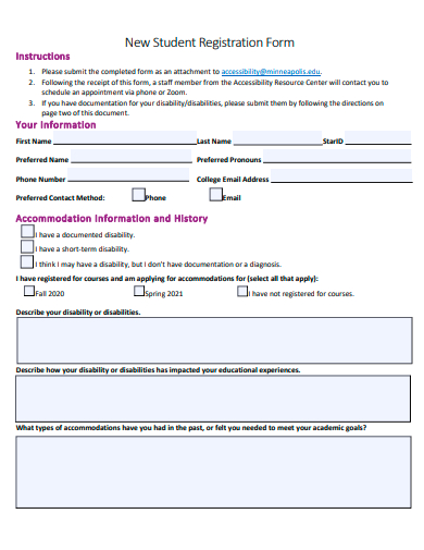 new student registration form template