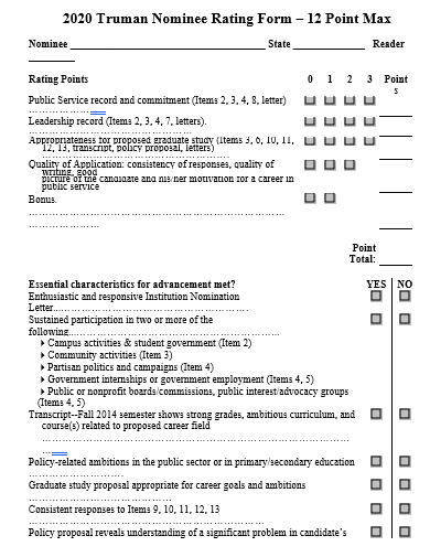 nominee rating form template