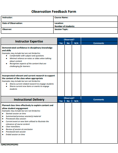 observation feedback form template
