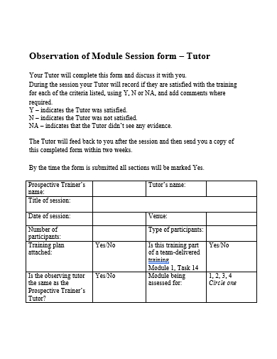 observation of module session form template