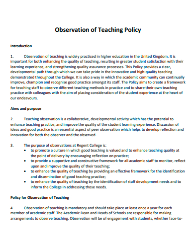 observation of teaching policy template