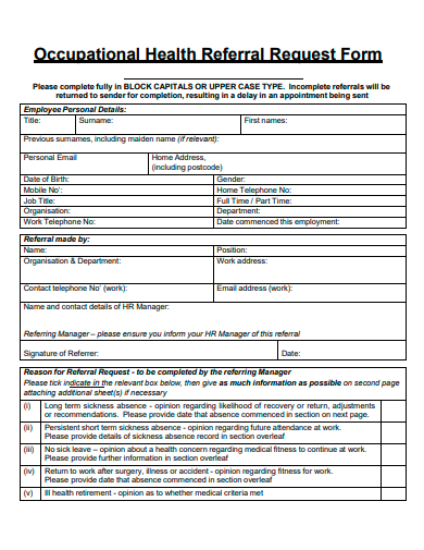 occupational health referral request form template