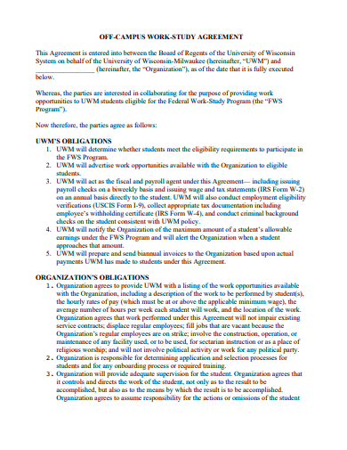 off campus work study agreement template