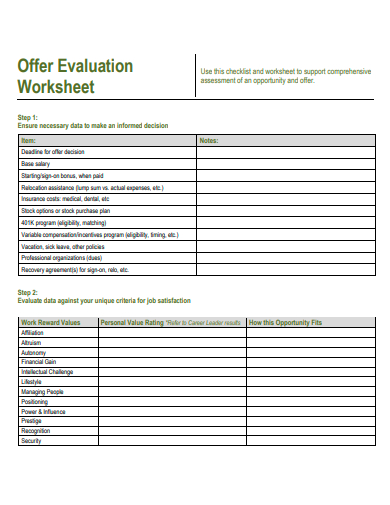 offer evaluation worksheet template