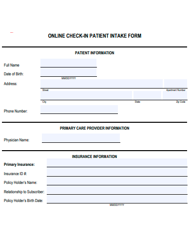 online check in patient intake form template