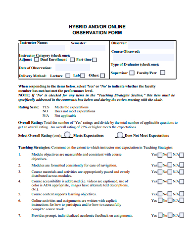 online observation form template
