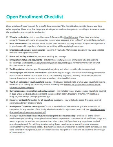 open enrollment checklist template