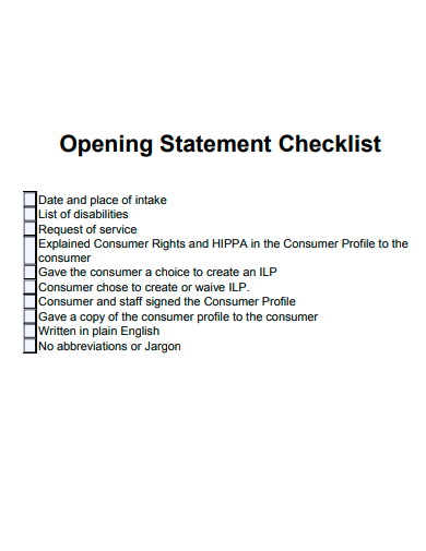 opening statement checklist template